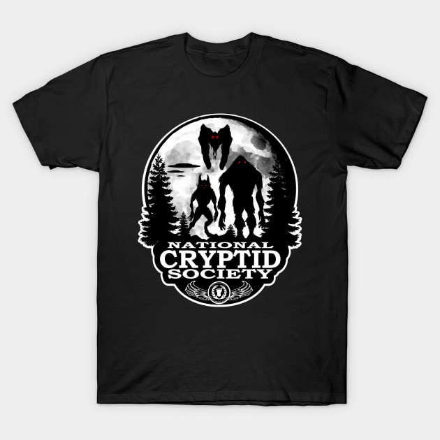 Bigfoot Mothman Dogman UFO National Cryptid Society T-Shirt by National Cryptid Society